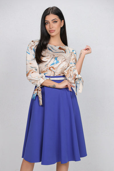 Rochie MBG albastra cu bust imprimat si curea detasabila