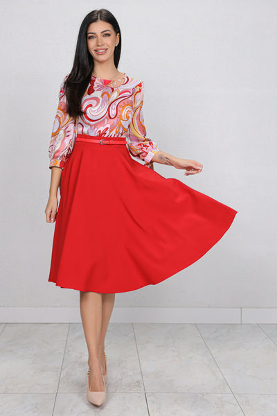 Rochie MBG rosie cu bust imprimat si curea detasabila