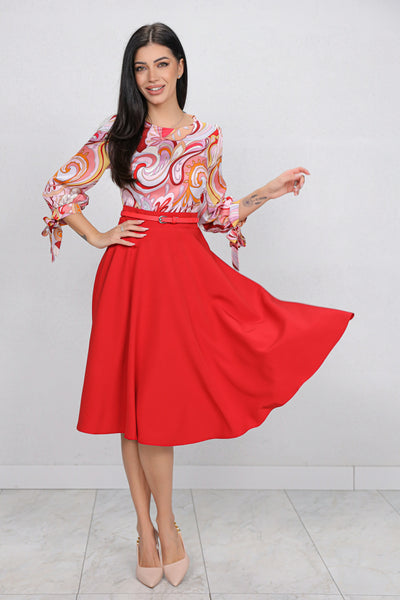 Rochie MBG rosie cu bust imprimat si curea detasabila