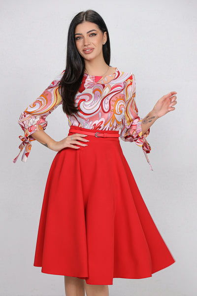 Rochie MBG rosie cu bust imprimat si curea detasabila