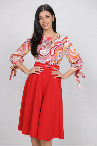 Rochie MBG rosie cu bust imprimat si curea detasabila