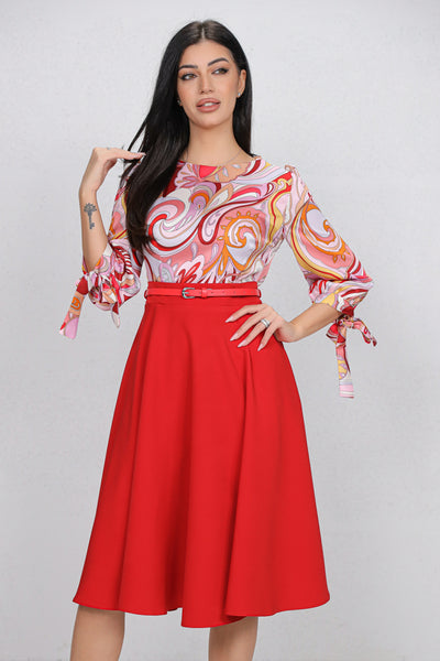 Rochie MBG rosie cu bust imprimat si curea detasabila