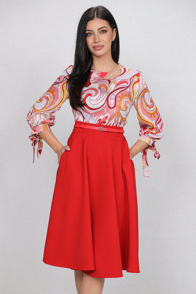 Rochie MBG rosie cu bust imprimat si curea detasabila