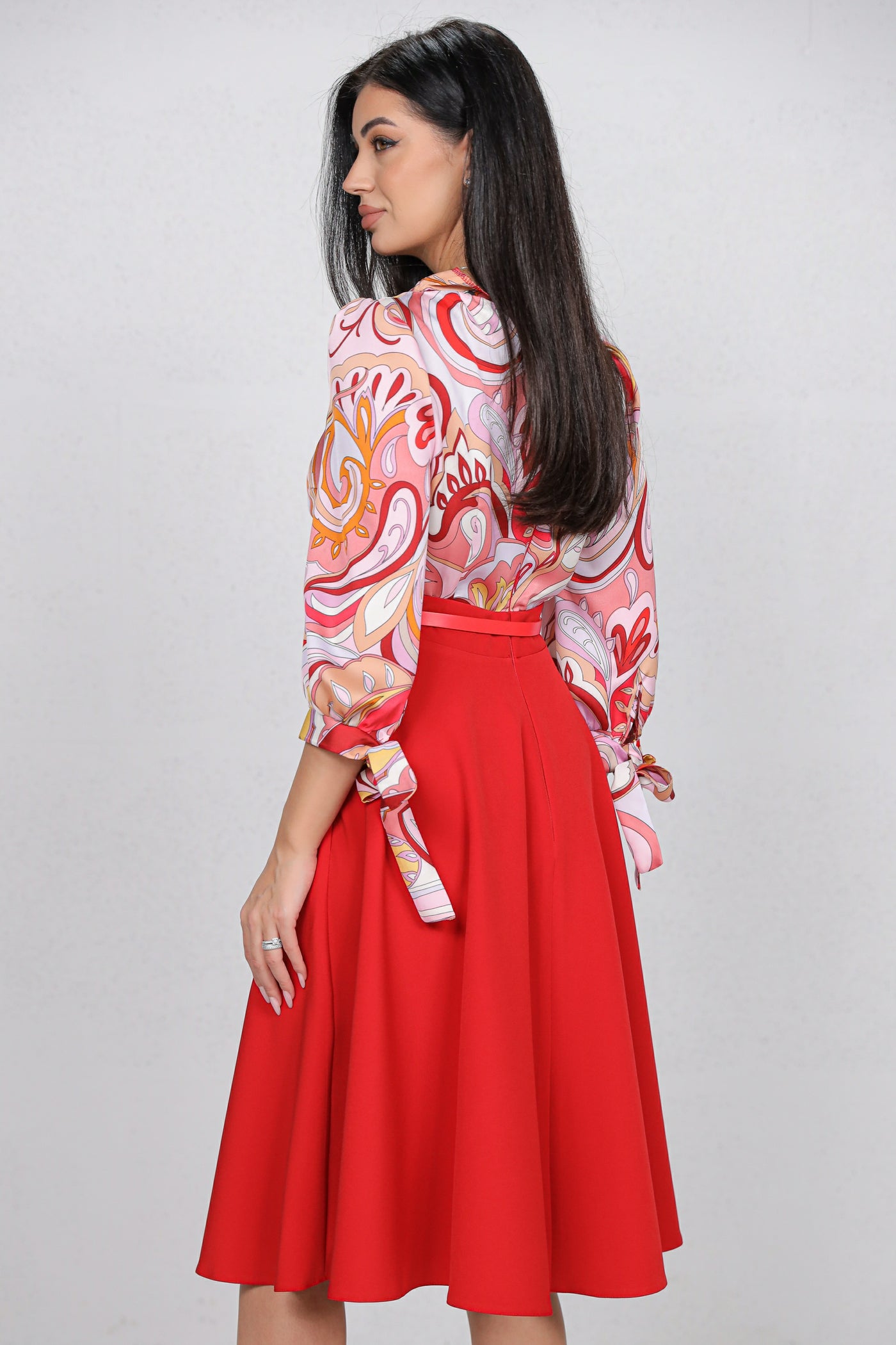 Rochie MBG rosie cu bust imprimat si curea detasabila