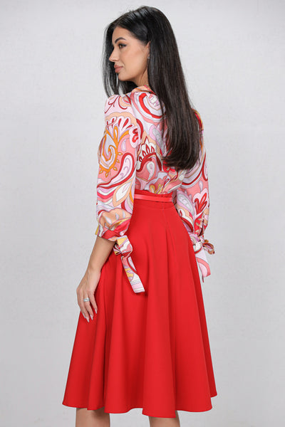 Rochie MBG rosie cu bust imprimat si curea detasabila