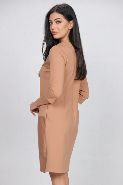 Rochie MBG bej din stofa in combinatie cu piele ecologica