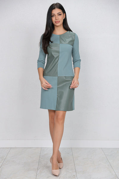 Rochie MBG bleu din stofa in combinatie cu piele ecologica