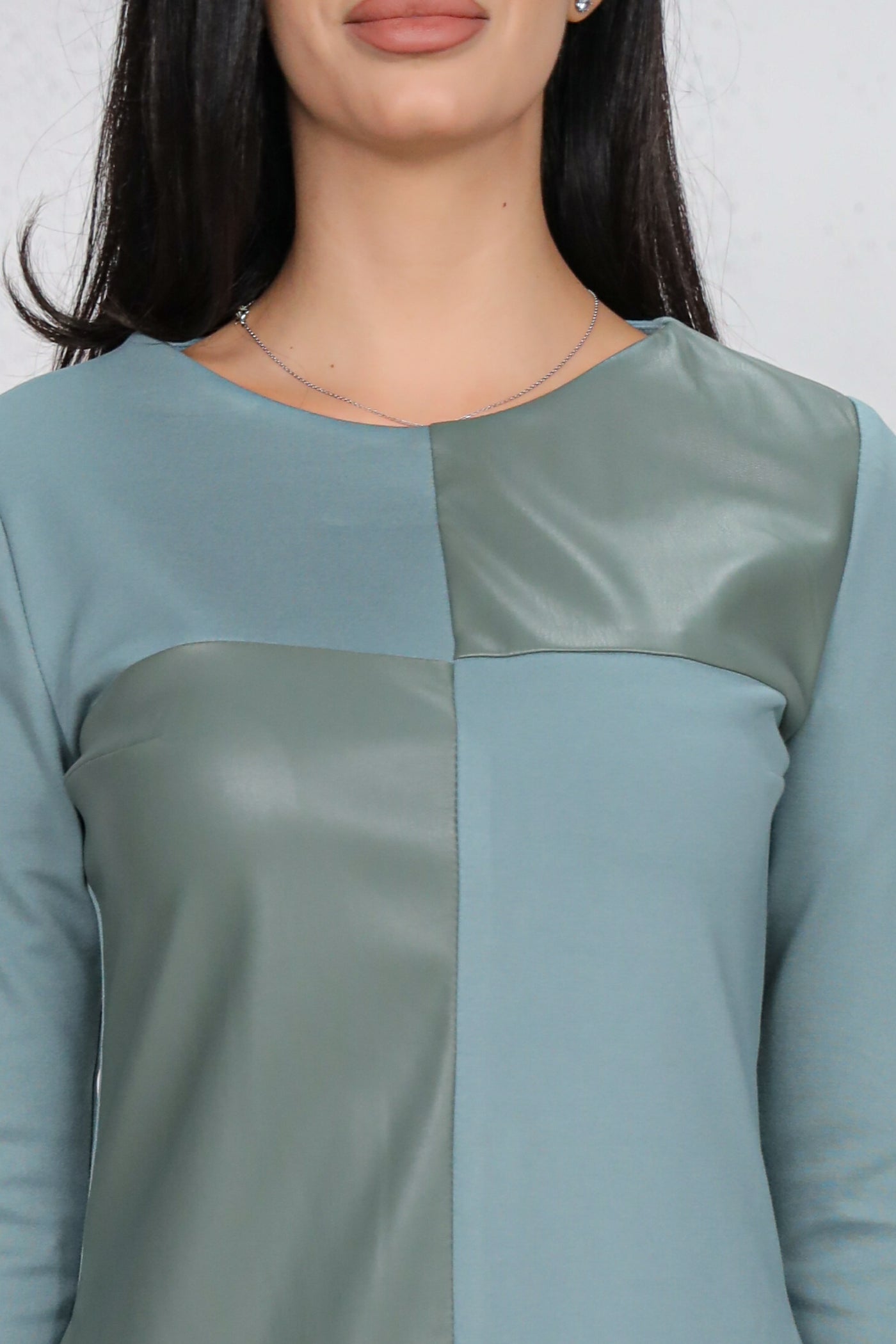 Rochie MBG bleu din stofa in combinatie cu piele ecologica