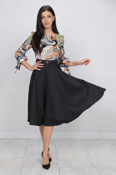 Rochie MBG neagra cu bust imprimat si curea detasabila