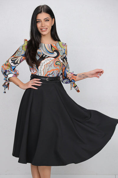 Rochie MBG neagra cu bust imprimat si curea detasabila