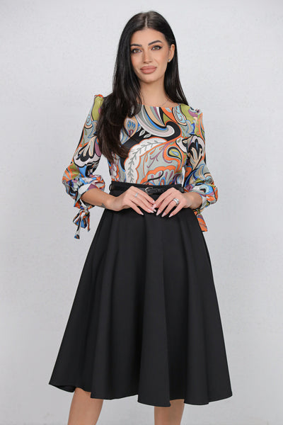 Rochie MBG neagra cu bust imprimat si curea detasabila