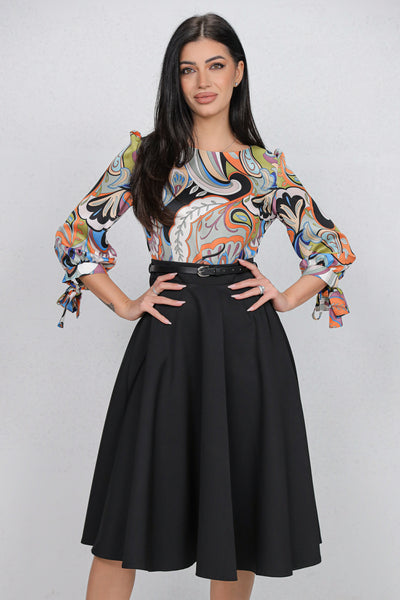 Rochie MBG neagra cu bust imprimat si curea detasabila