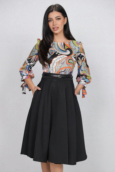 Rochie MBG neagra cu bust imprimat si curea detasabila