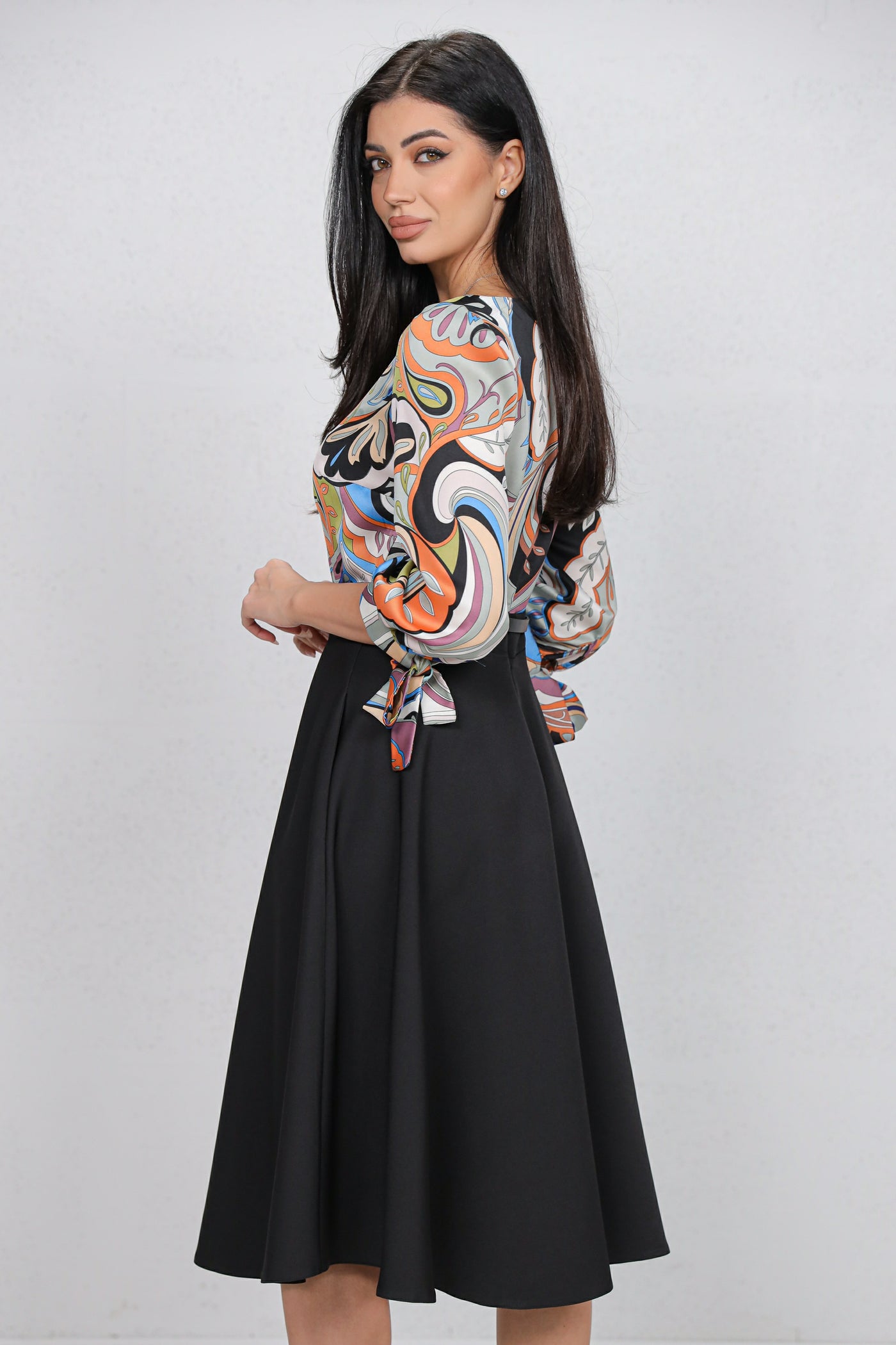 Rochie MBG neagra cu bust imprimat si curea detasabila