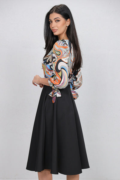 Rochie MBG neagra cu bust imprimat si curea detasabila