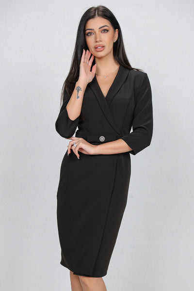 Rochie MBG neagra cu aspect petrecut si funda in talie