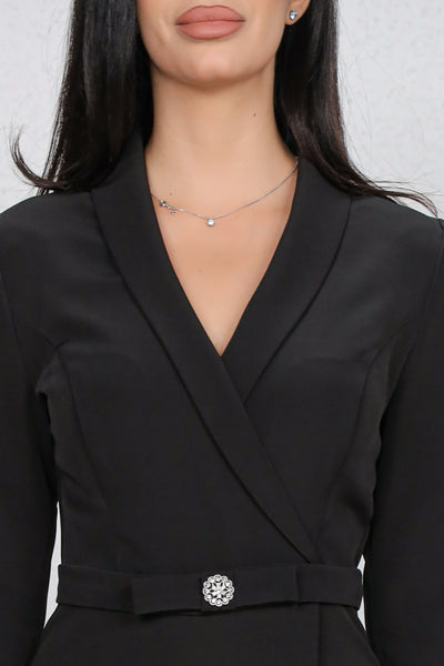 Rochie MBG neagra cu aspect petrecut si funda in talie