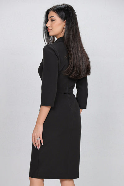 Rochie MBG neagra cu aspect petrecut si funda in talie