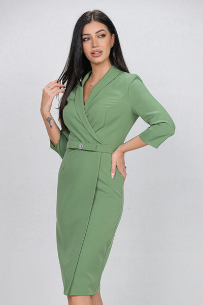 Rochie MBG olive cu aspect petrecut si funda in talie