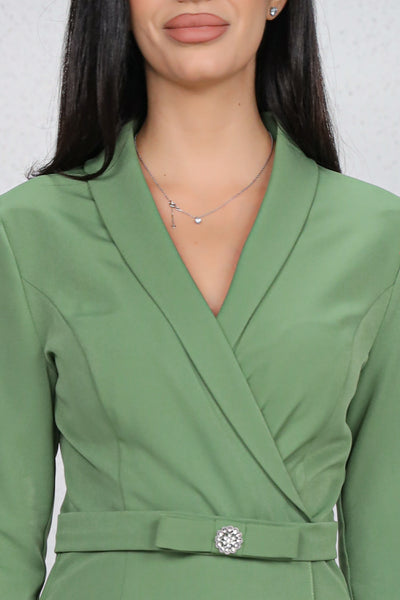 Rochie MBG olive cu aspect petrecut si funda in talie