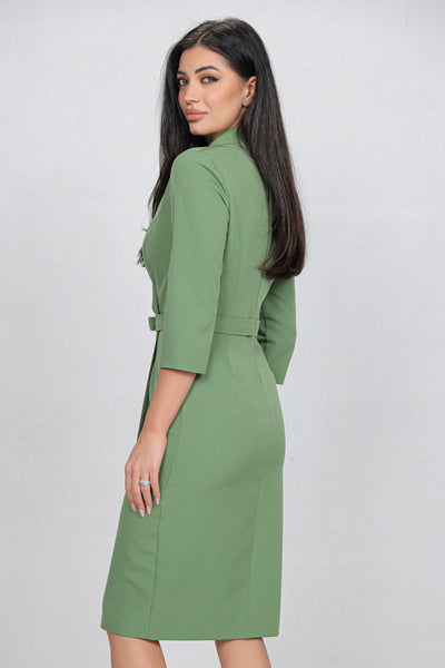 Rochie MBG olive cu aspect petrecut si funda in talie