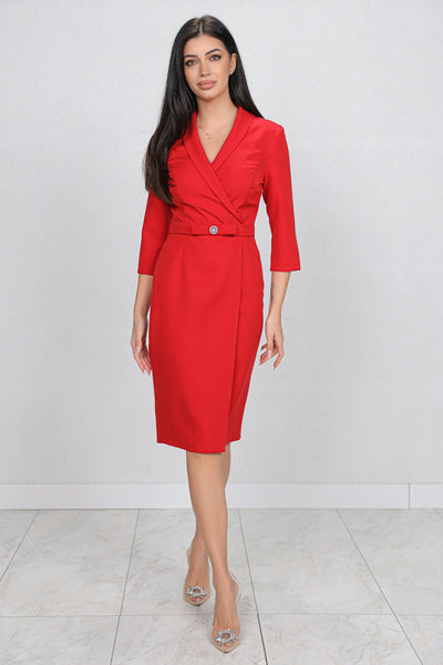 Rochie MBG rosie cu aspect petrecut si funda in talie