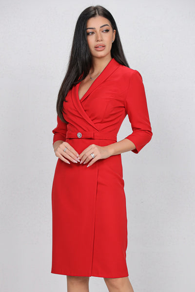 Rochie MBG rosie cu aspect petrecut si funda in talie