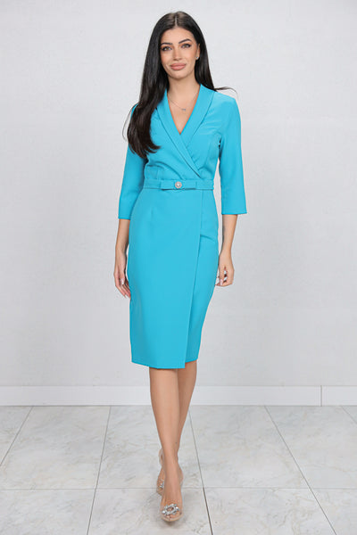 Rochie MBG bleu cu aspect petrecut si funda in talie