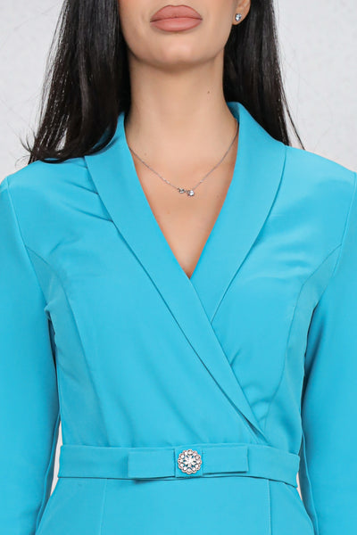 Rochie MBG bleu cu aspect petrecut si funda in talie