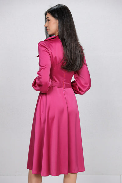Rochie MBG magenta satinata cu funda la gat