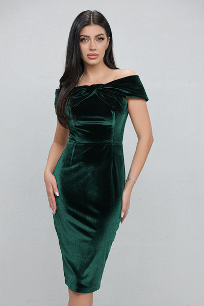 Rochie MBG verde pe umeri cu funda la bust