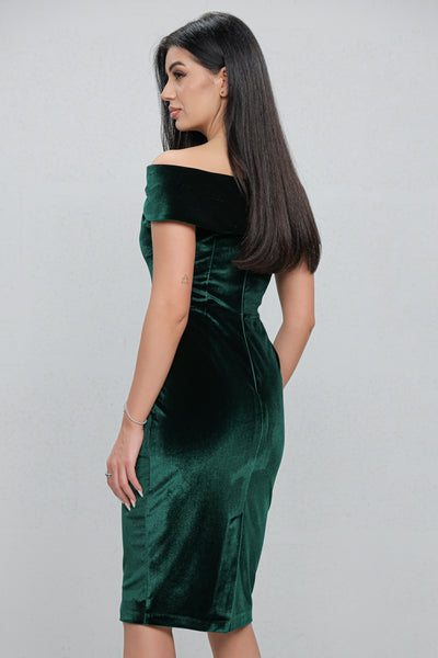 Rochie MBG verde pe umeri cu funda la bust