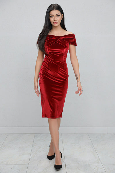 Rochie MBG bordo pe umeri cu funda la bust