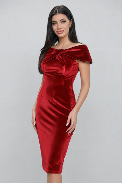 Rochie MBG bordo pe umeri cu funda la bust