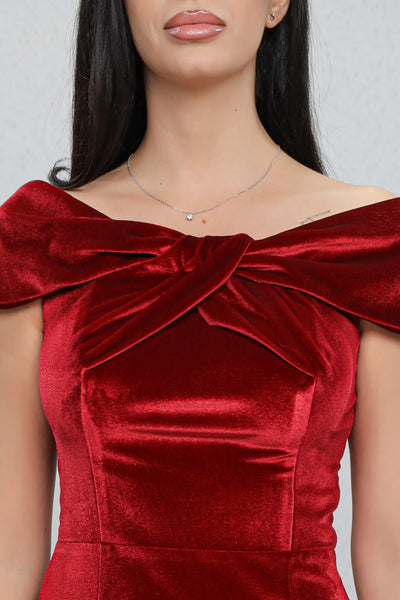 Rochie MBG bordo pe umeri cu funda la bust