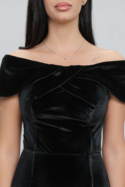 Rochie MBG neagra pe umeri cu funda la bust