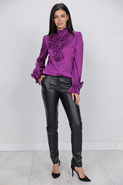 Camasa MBG mov satinat cu trandafiri 3D