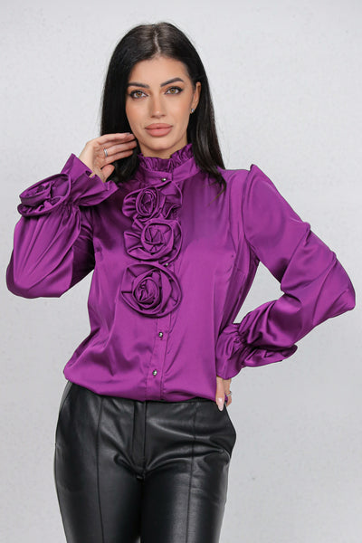Camasa MBG mov satinat cu trandafiri 3D