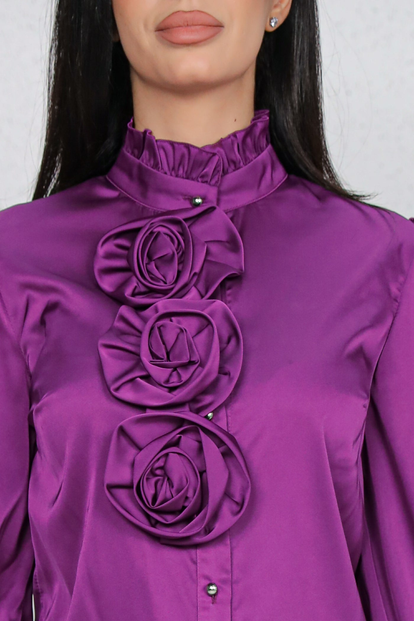 Camasa MBG mov satinat cu trandafiri 3D