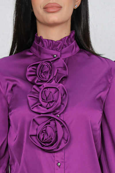 Camasa MBG mov satinat cu trandafiri 3D