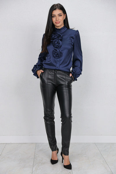 Camasa MBG bleumarin satinat cu trandafiri 3D