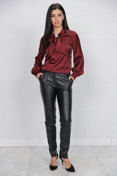 Bluza MBG bordo satinata si funda cu strasuri la gat