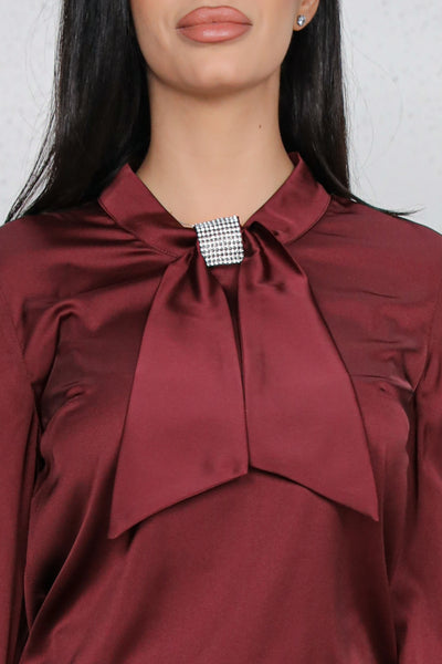Bluza MBG bordo satinata si funda cu strasuri la gat