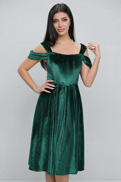 Rochie MBG verde din catifea cu bust corsetat