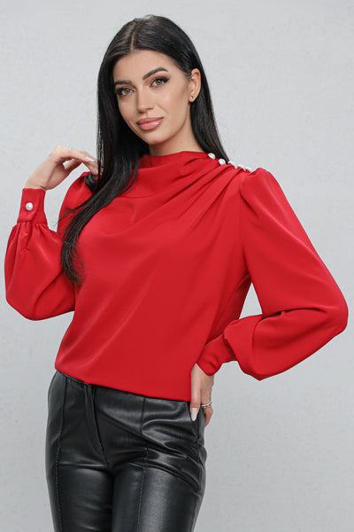 Bluza MBG rosie cu nasturi pe umăr