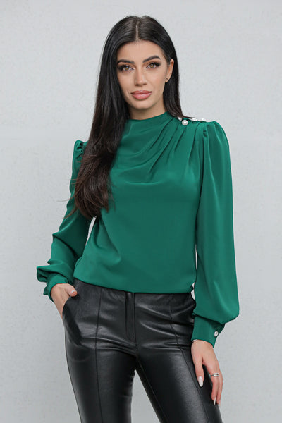 Bluza MBG verde cu nasturi pe umăr