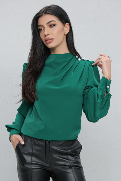 Bluza MBG verde cu nasturi pe umăr