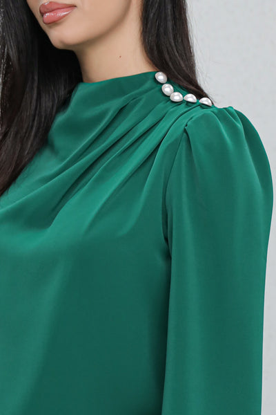 Bluza MBG verde cu nasturi pe umăr