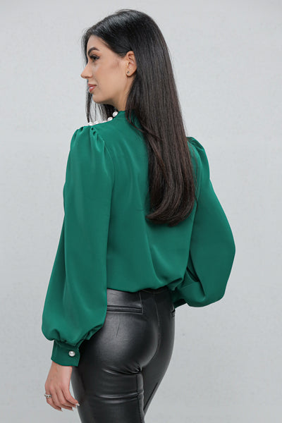 Bluza MBG verde cu nasturi pe umăr