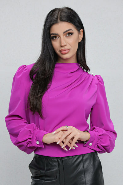 Bluza MBG fuchsia cu nasturi pe umăr